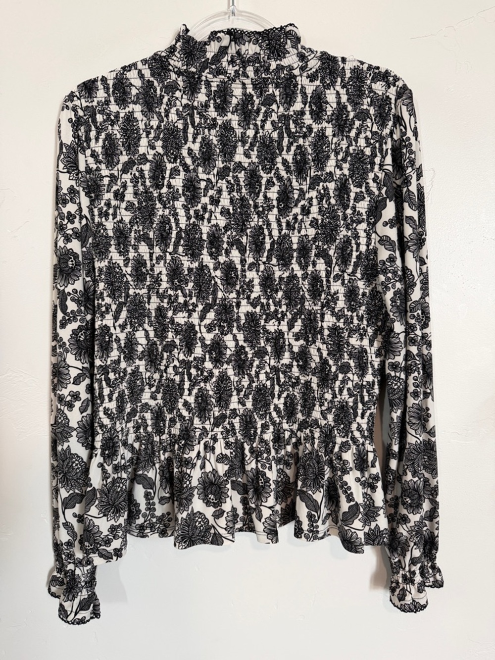 Tommy Hilfiger Black & White Floral Smocked Long-Sleeve Top - Picture 7 of 9